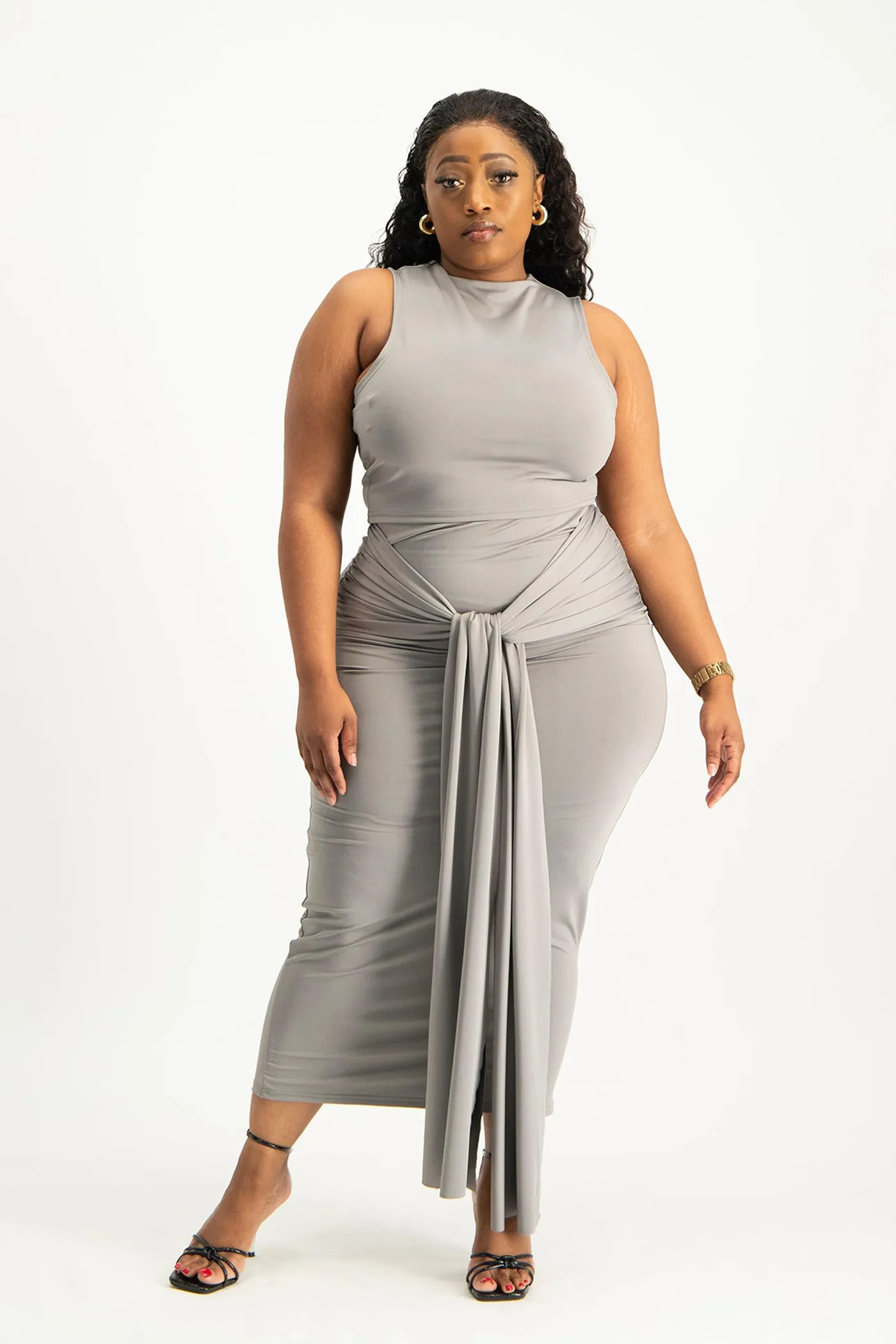 Savannah Wrap Tie Detail Skirt - Grey