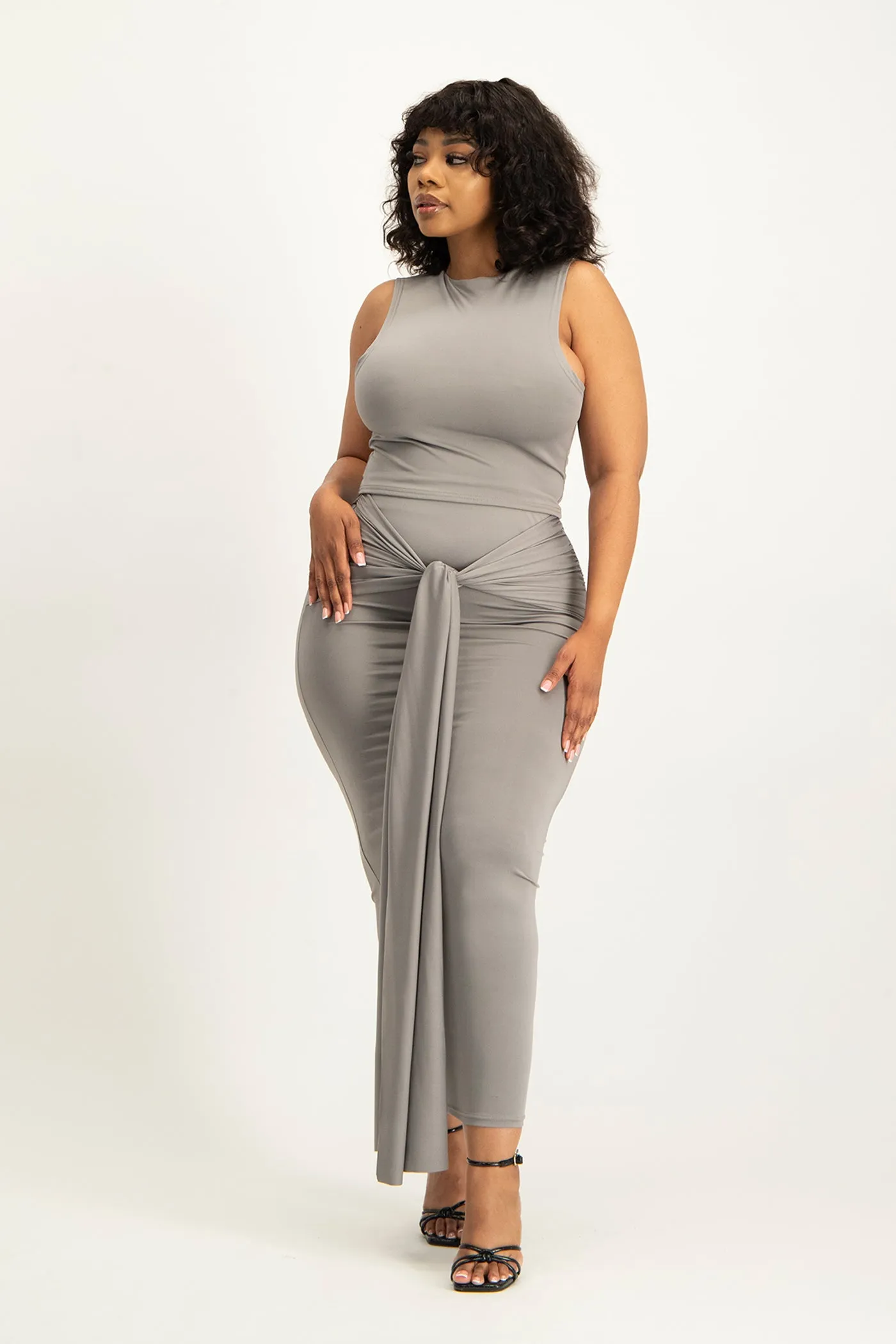 Savannah Wrap Tie Detail Skirt - Grey