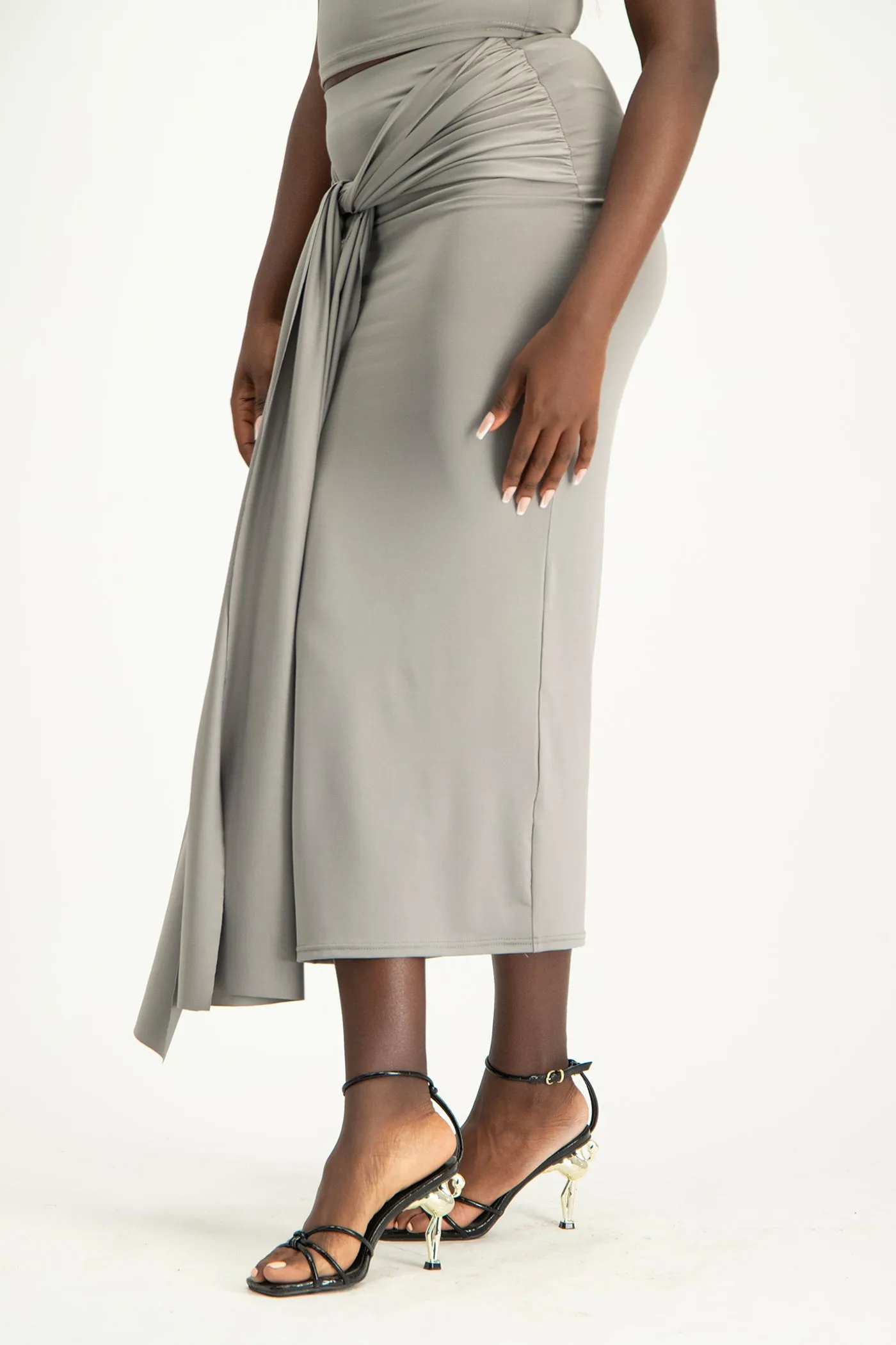 Savannah Wrap Tie Detail Skirt - Grey