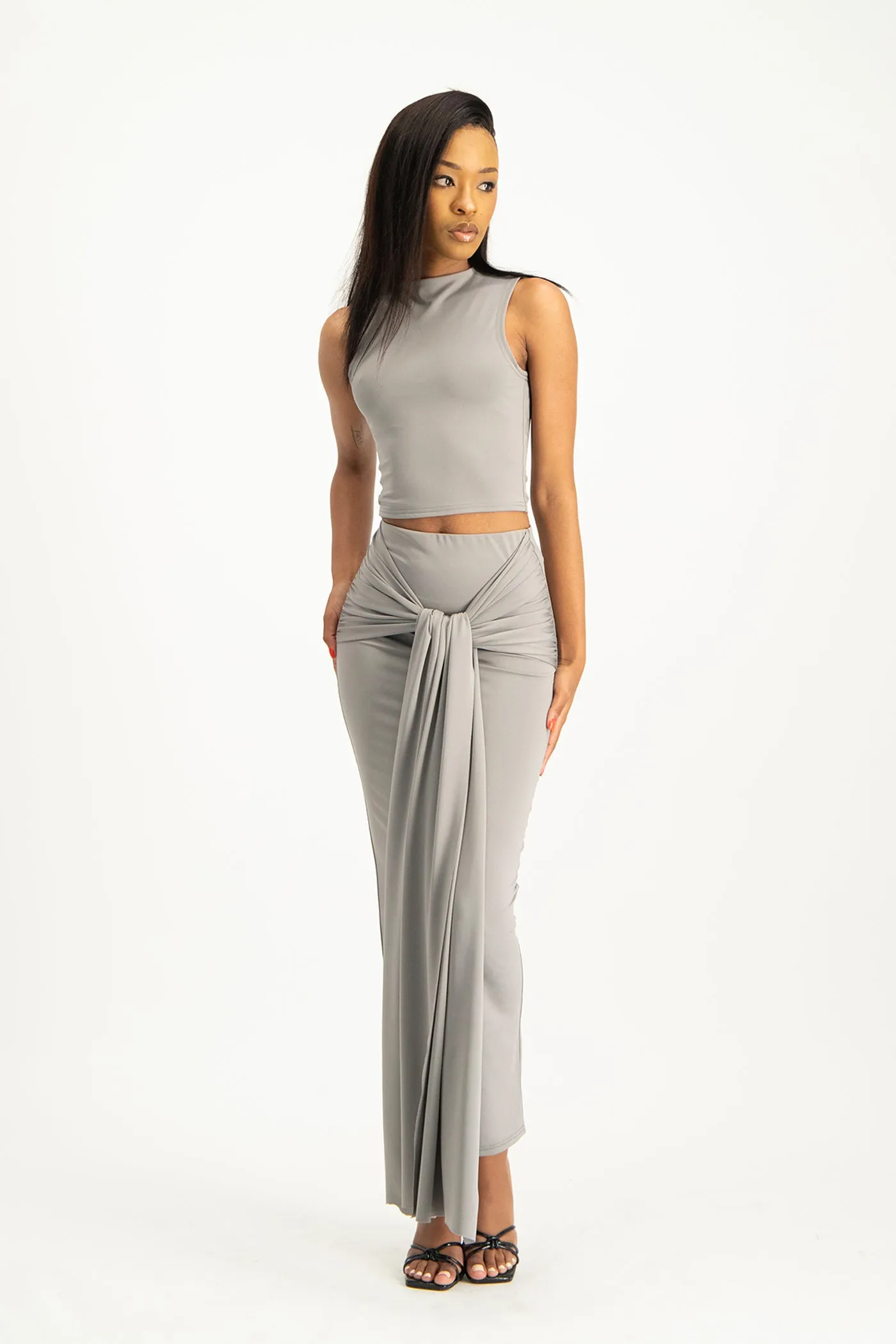 Savannah Wrap Tie Detail Skirt - Grey
