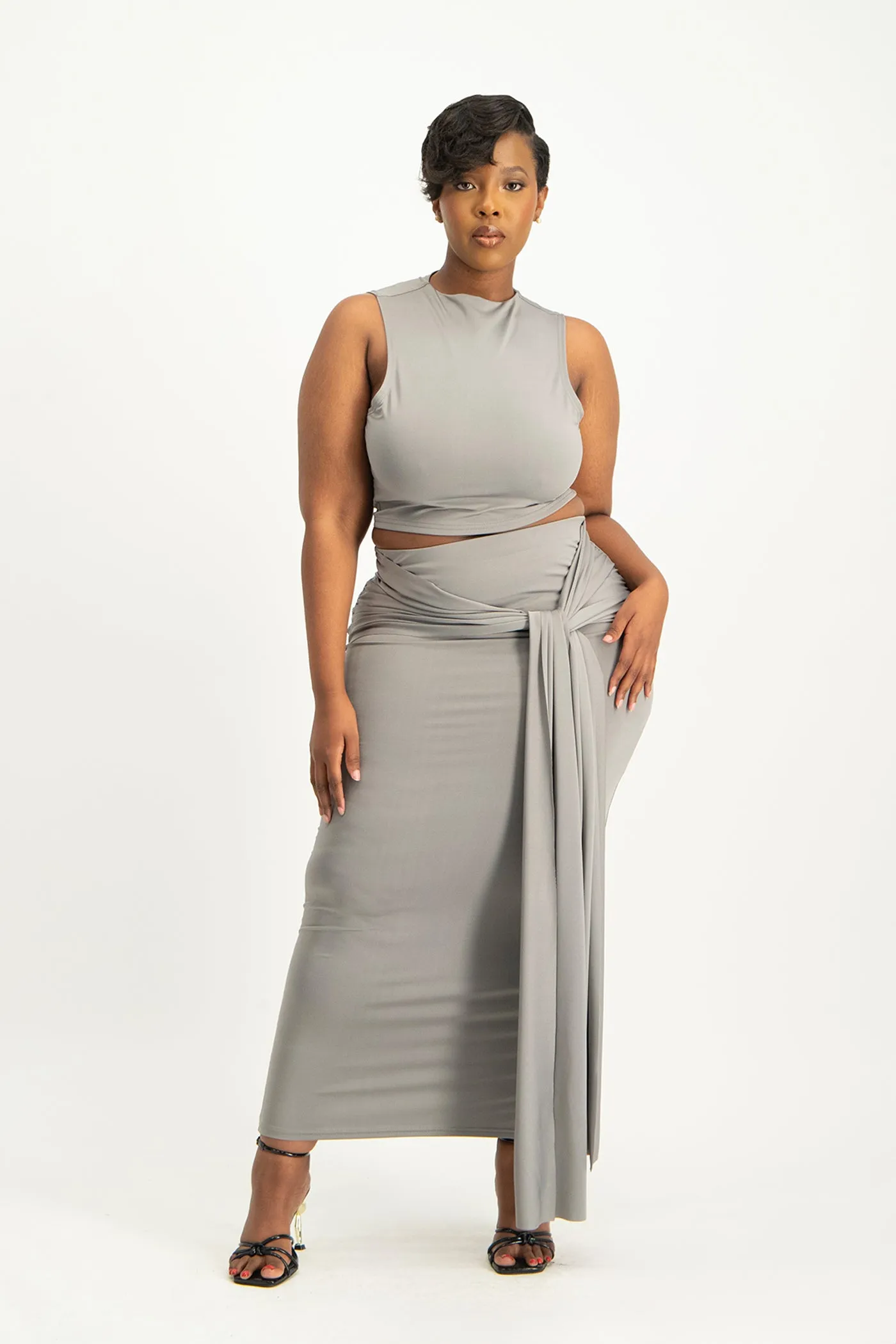 Savannah Wrap Tie Detail Skirt - Grey