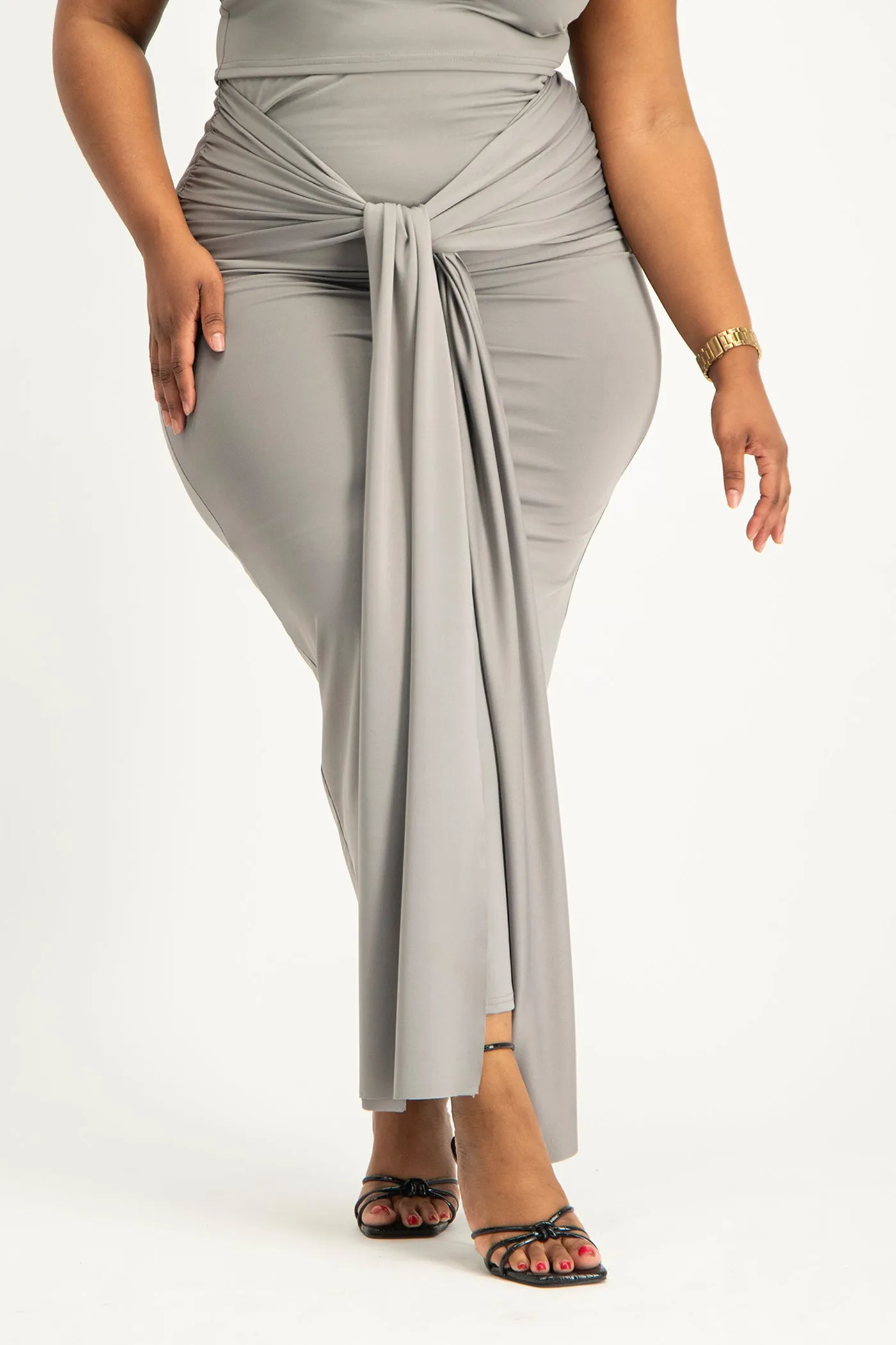 Savannah Wrap Tie Detail Skirt - Grey