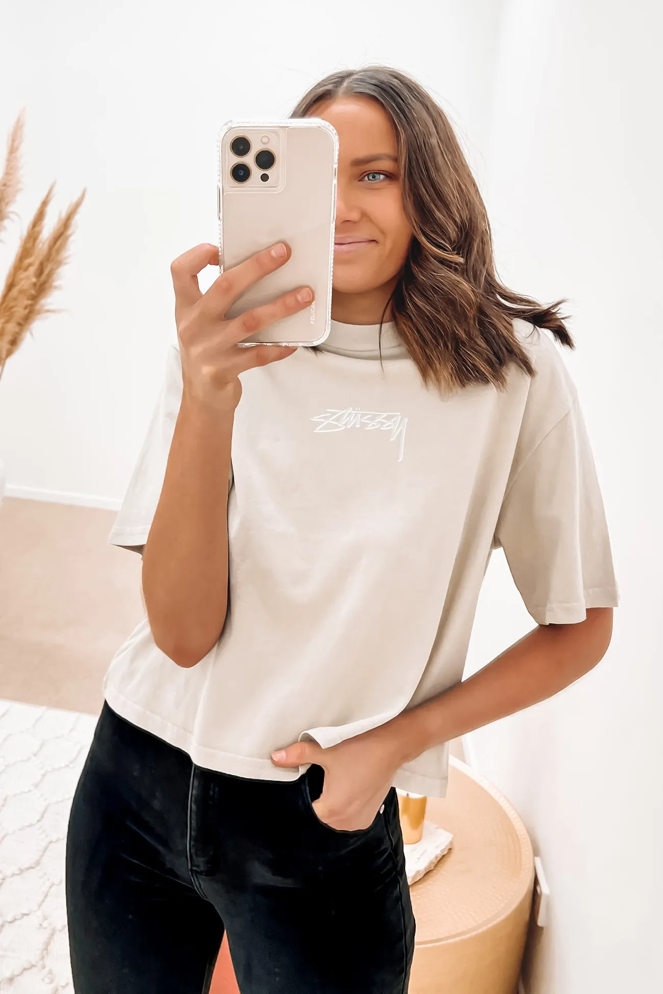Shadow Script Boxy Tee White Sand