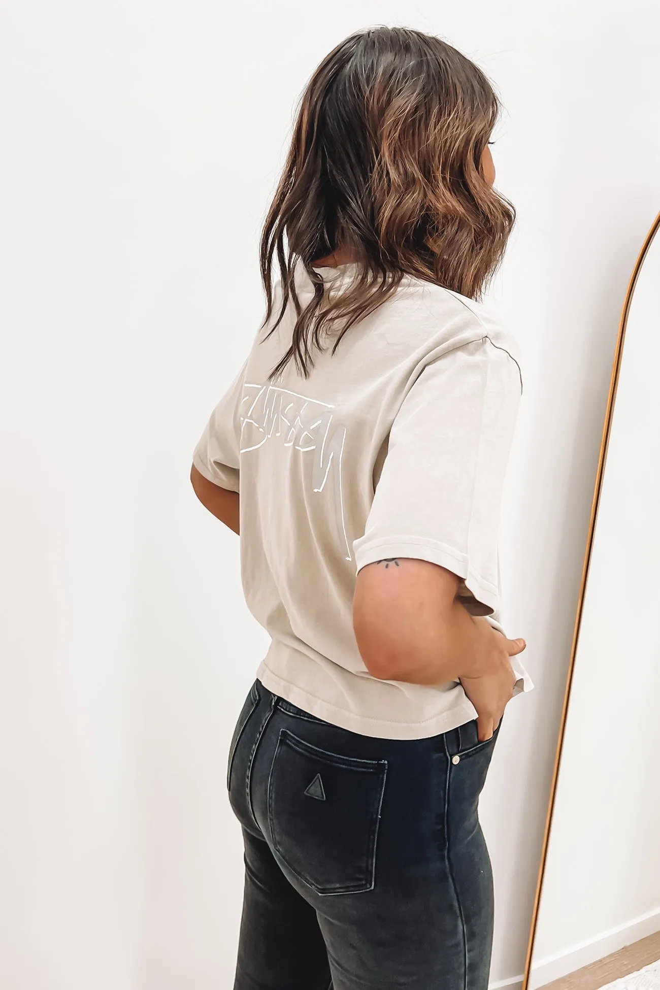 Shadow Script Boxy Tee White Sand