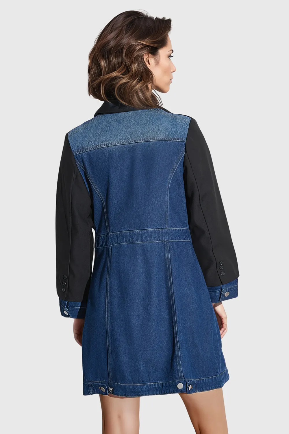 Short Denim Dress with Blazer Detail - Blue