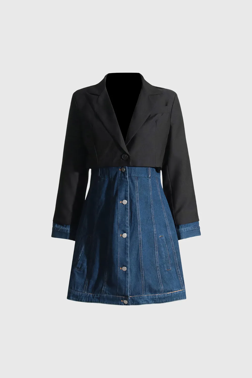 Short Denim Dress with Blazer Detail - Blue
