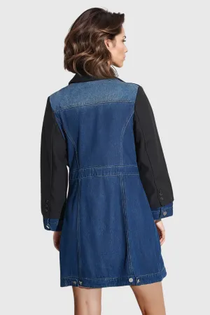Short Denim Dress with Blazer Detail - Blue
