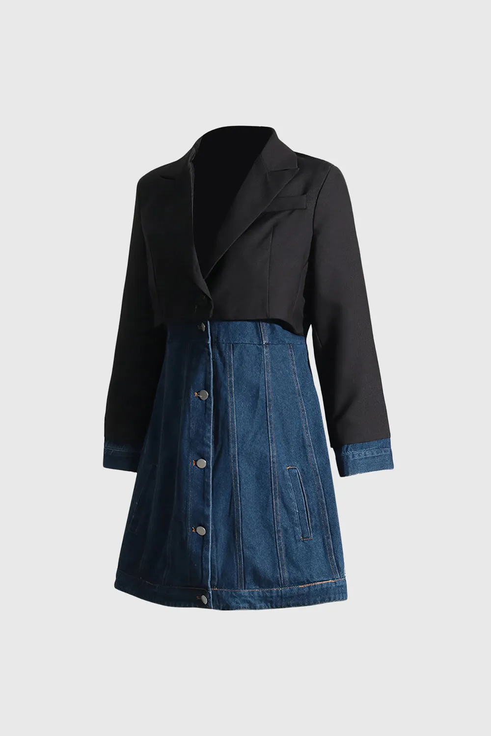 Short Denim Dress with Blazer Detail - Blue