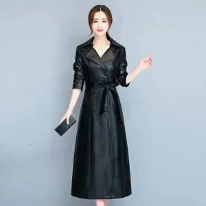 Slim fit Long Sleeve Leather Blazer Dress formal Winter dress