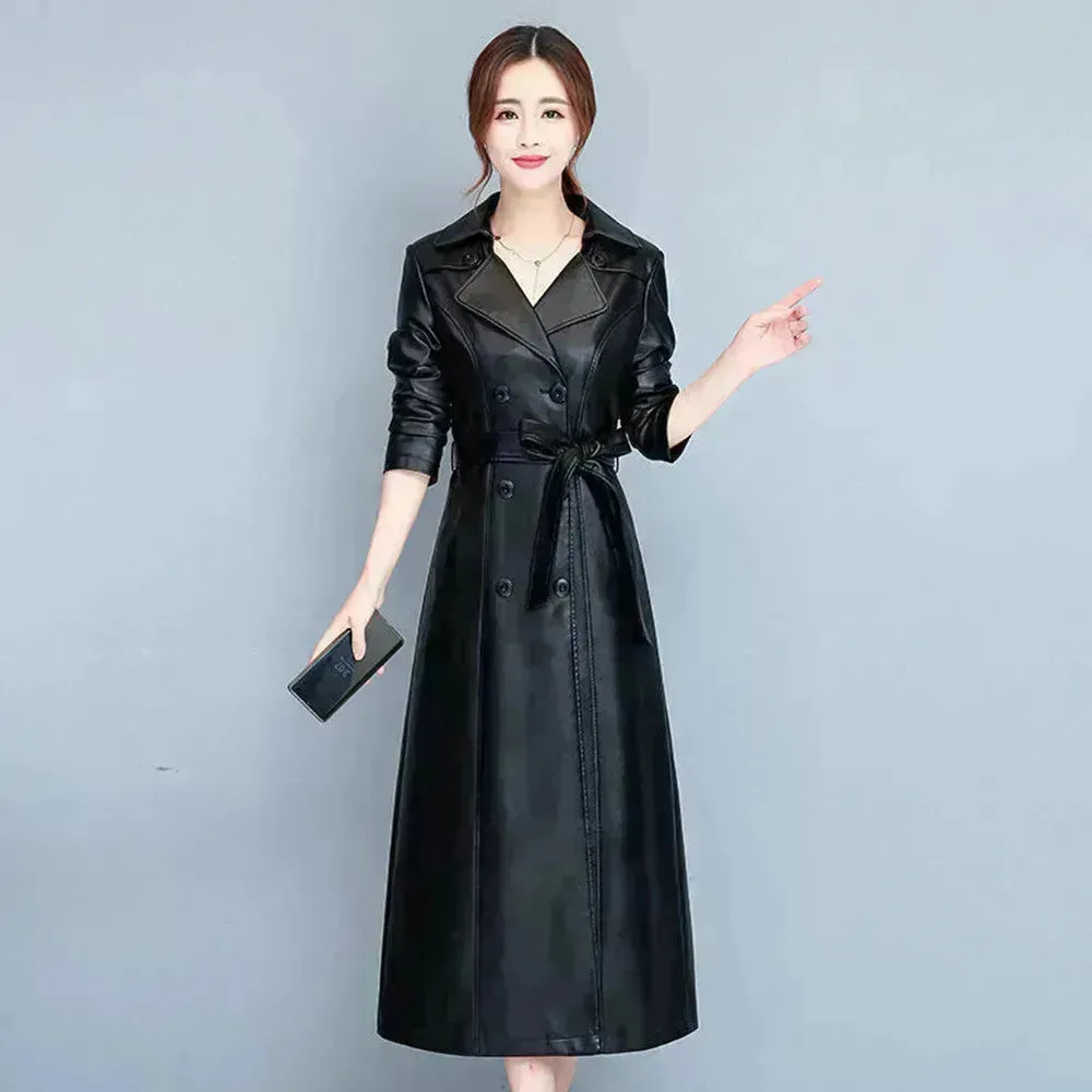 Slim fit Long Sleeve Leather Blazer Dress formal Winter dress