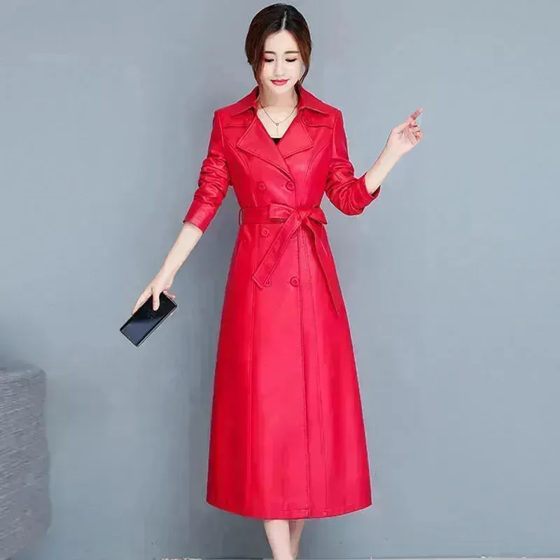 Slim fit Long Sleeve Leather Blazer Dress formal Winter dress