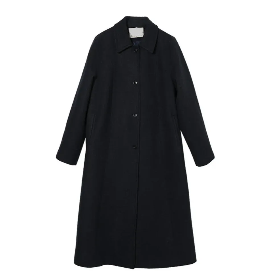 Solid Loose Elegant Wool Lapel Long Sleeve Long Coat