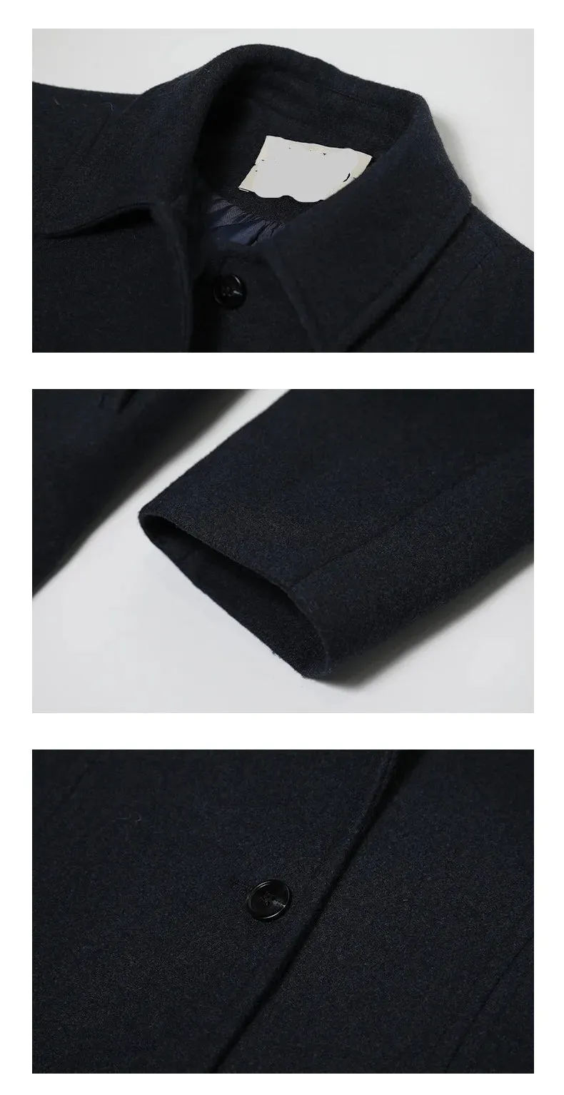 Solid Loose Elegant Wool Lapel Long Sleeve Long Coat