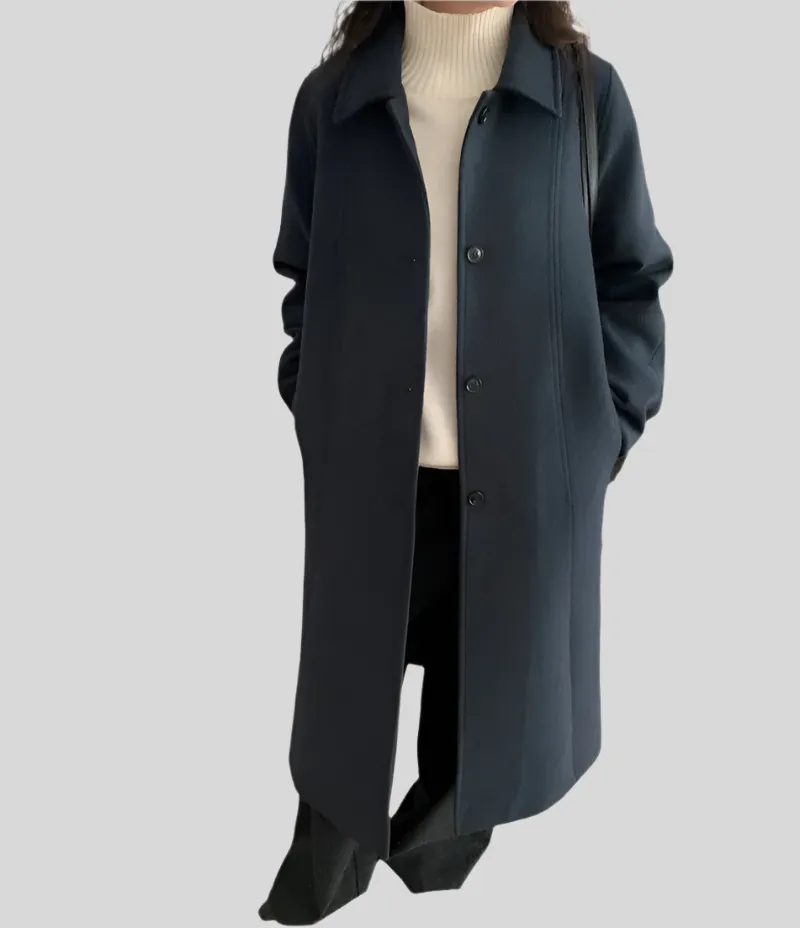 Solid Loose Elegant Wool Lapel Long Sleeve Long Coat