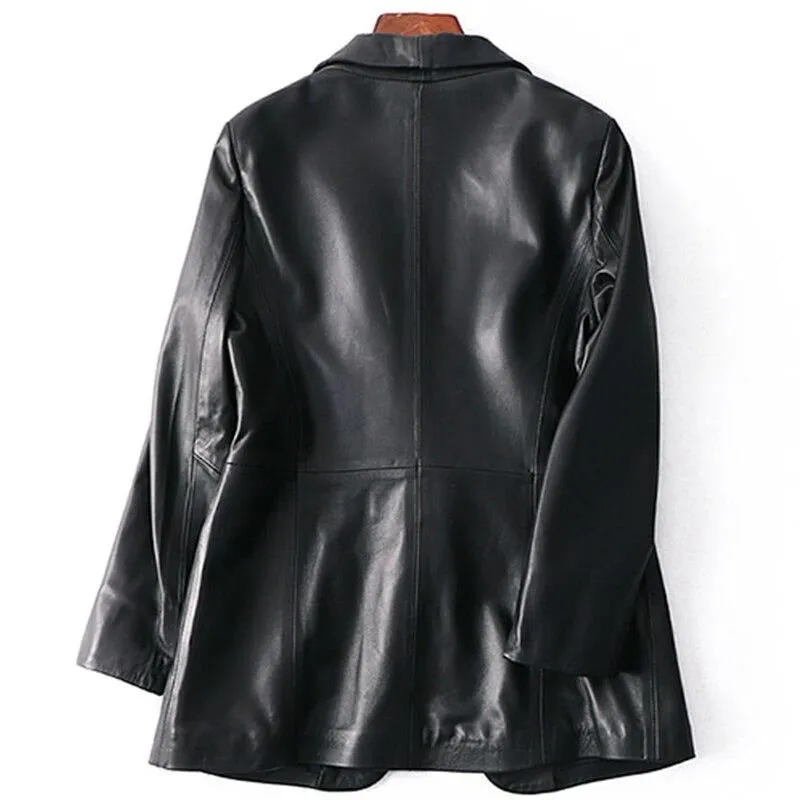 Spring Black PU leather Blazer Women Single Button Slim Fit Coat Designer Plus Size Jacket Womens Leather Jackets and Coats