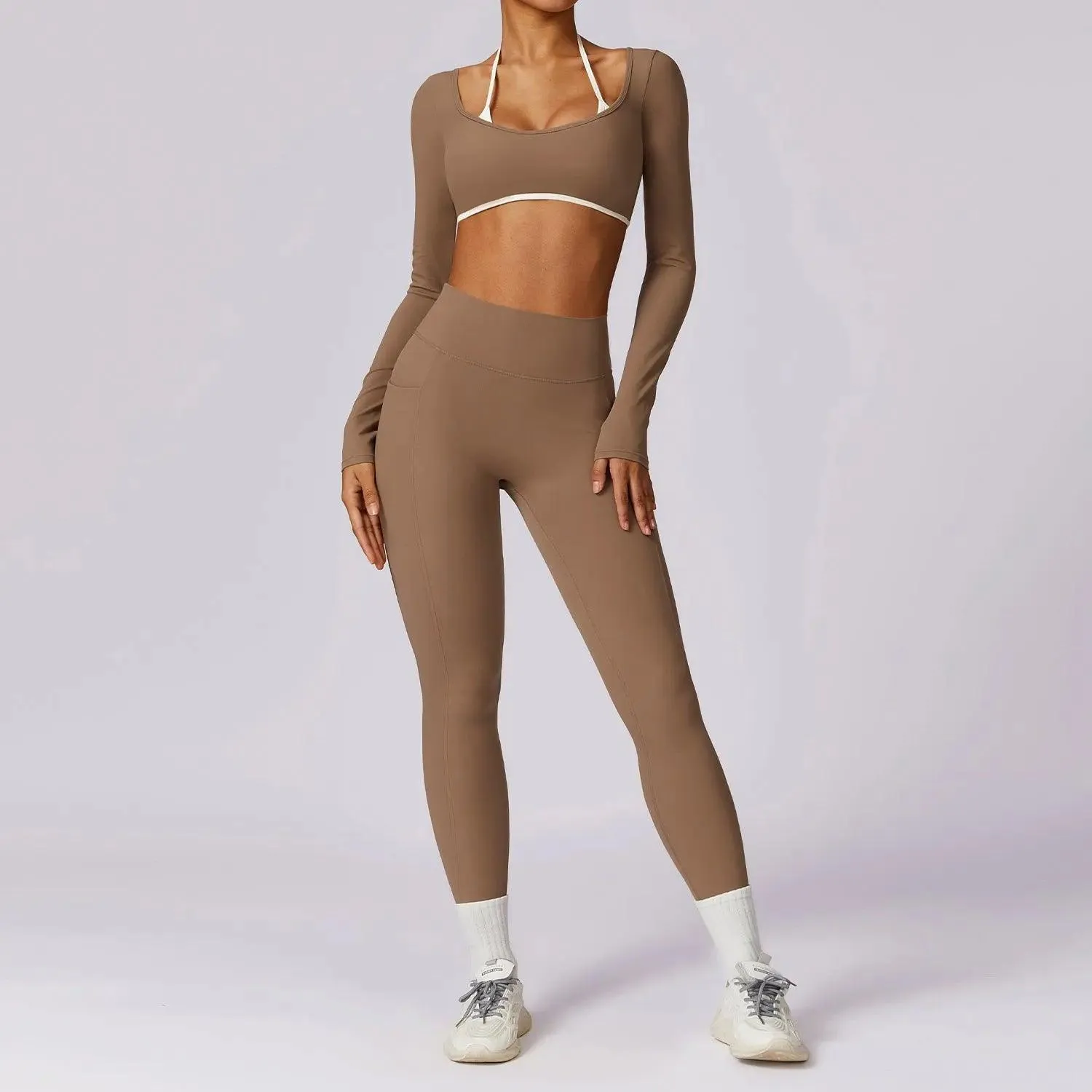 Spring Casual Contrast Color Yoga Suit