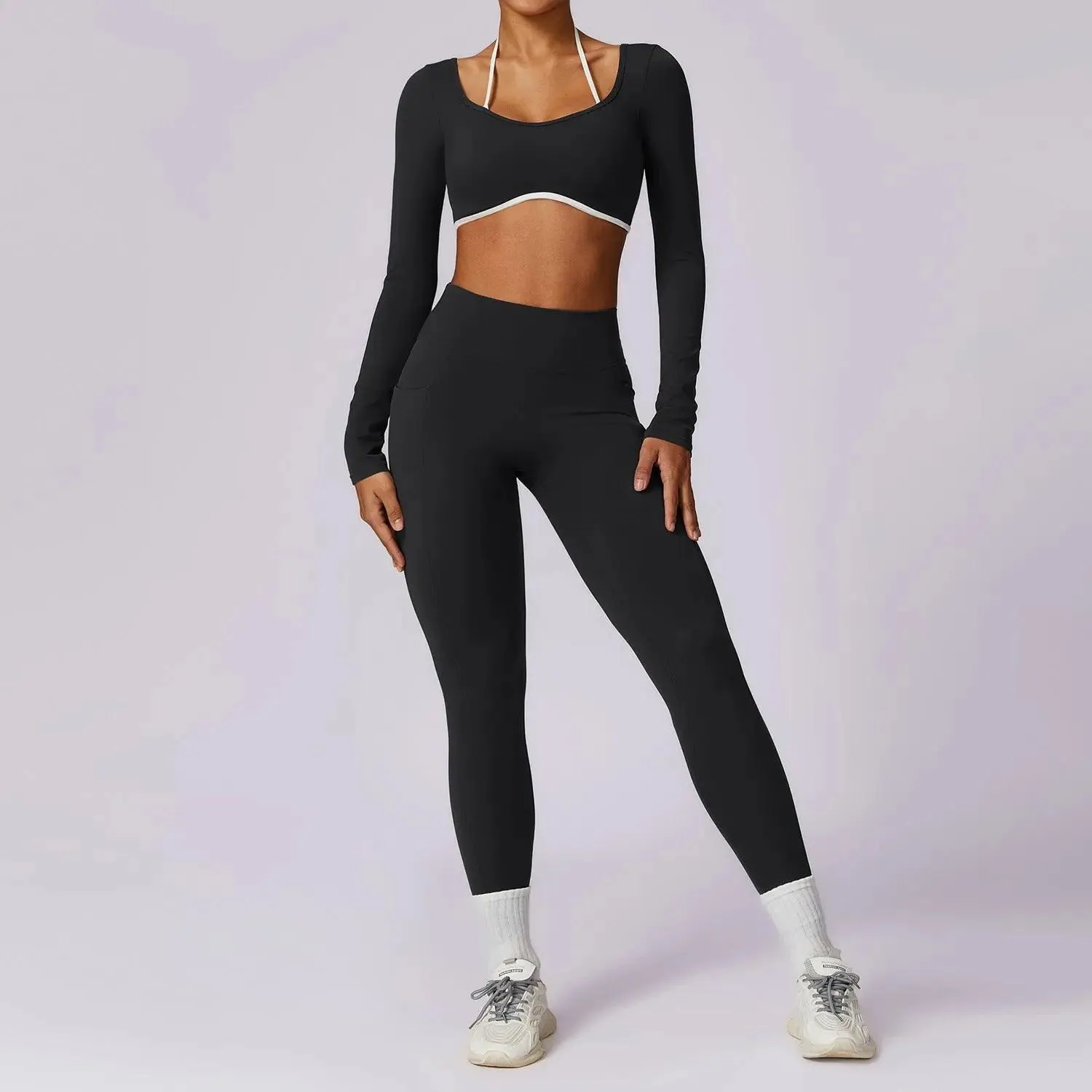 Spring Casual Contrast Color Yoga Suit