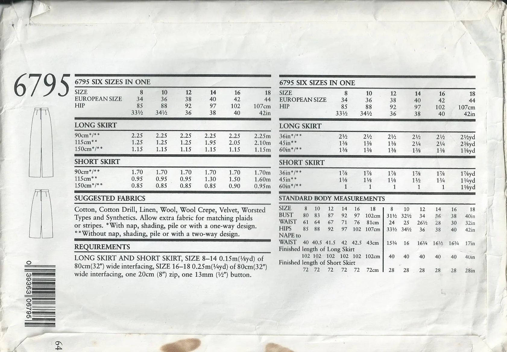 Straight Skirt in Two Lengths - Vintage Pattern - New Look 6795 - 1990s