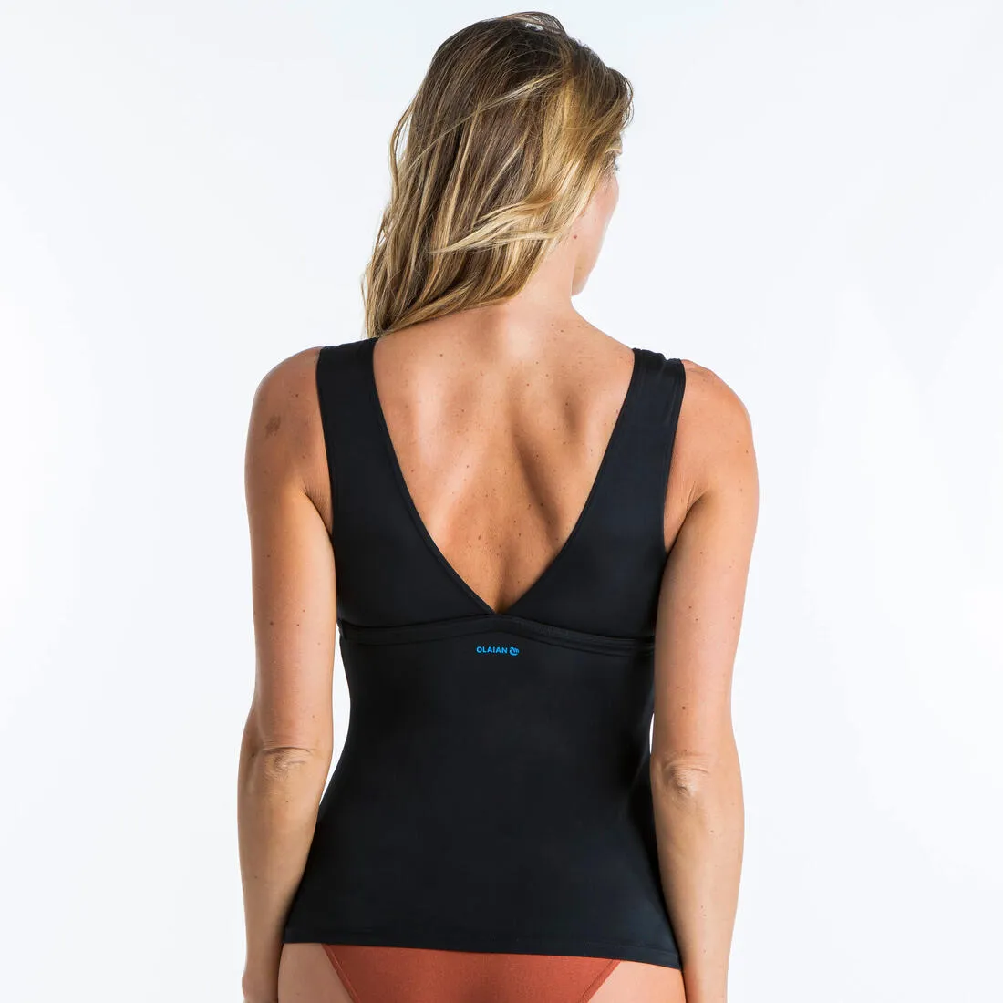 Tankini Swimsuit Top with V-Neck and Removable Padded Cups MARINE - PLAIN BLACK