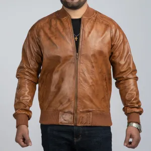 Thomas Brown Leather Bomber Jacket