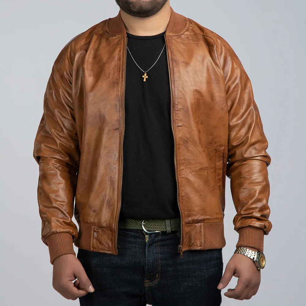 Thomas Brown Leather Bomber Jacket
