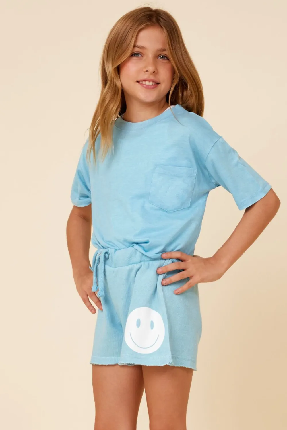 Turquoise Cropped Pocket Tee