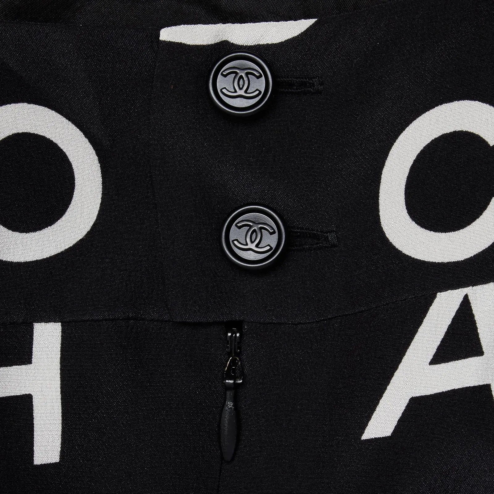 Vintage Chanel 1997 Runway Alpha Logo Coco Print Slip Dress and Jacket Set