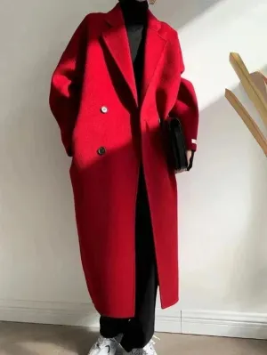 Wenkouban-Winter outfits Christmas Lapel Pocket Long Double Faced Wool Cashmere Coat