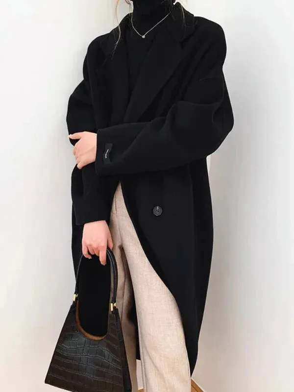 Wenkouban-Winter outfits Christmas Lapel Pocket Long Double Faced Wool Cashmere Coat