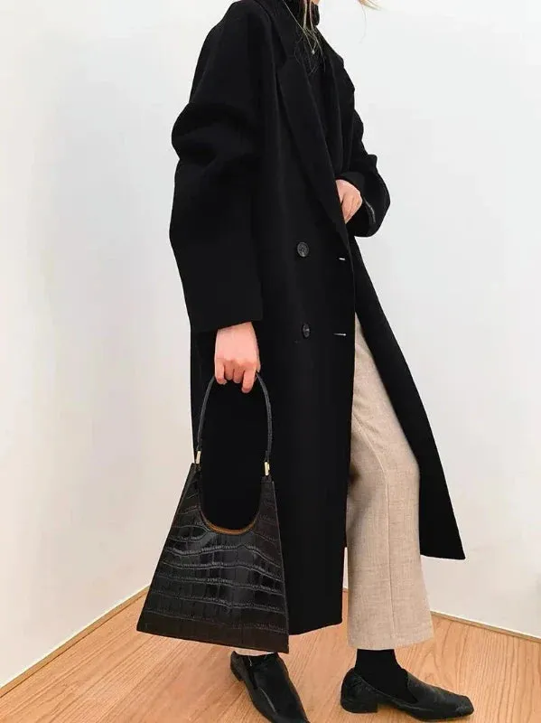 Wenkouban-Winter outfits Christmas Lapel Pocket Long Double Faced Wool Cashmere Coat