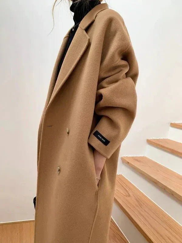 Wenkouban-Winter outfits Christmas Lapel Pocket Long Double Faced Wool Cashmere Coat