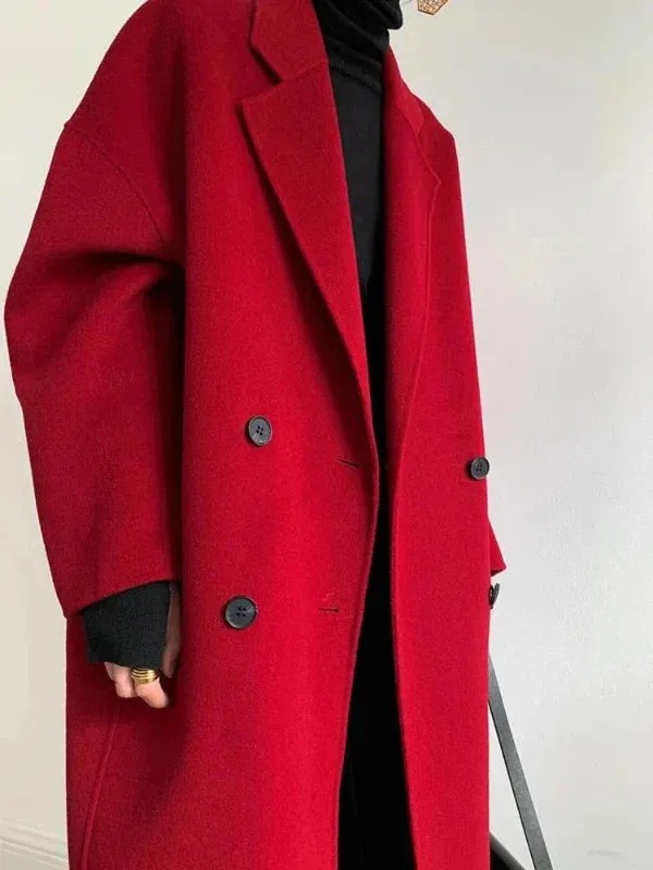 Wenkouban-Winter outfits Christmas Lapel Pocket Long Double Faced Wool Cashmere Coat