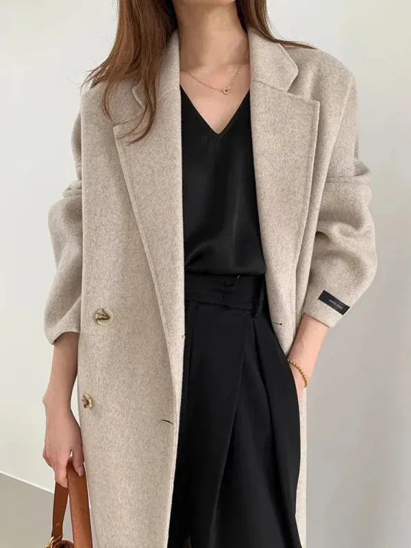 Wenkouban-Winter outfits Christmas Lapel Pocket Long Double Faced Wool Cashmere Coat
