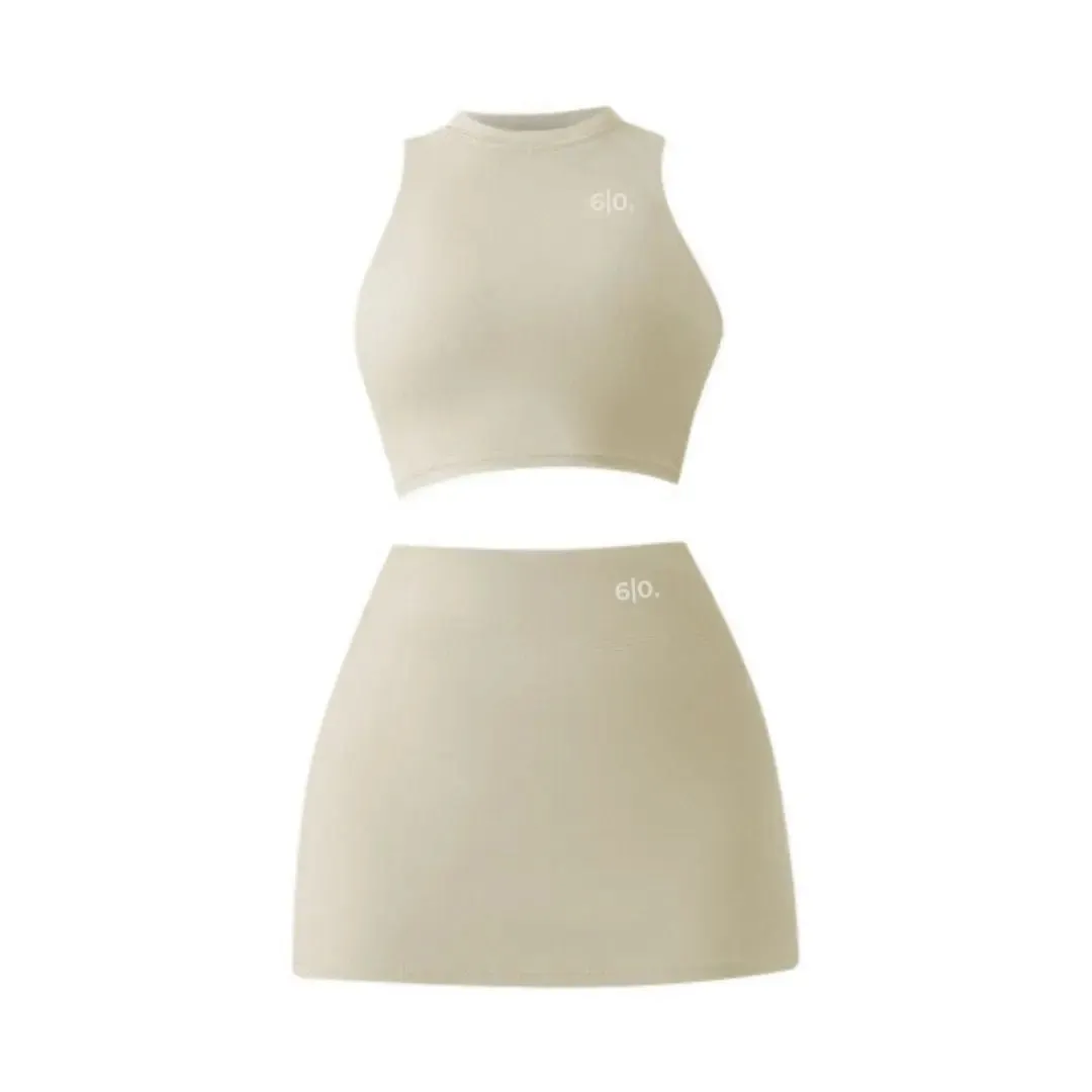 White high neck top and skirt set