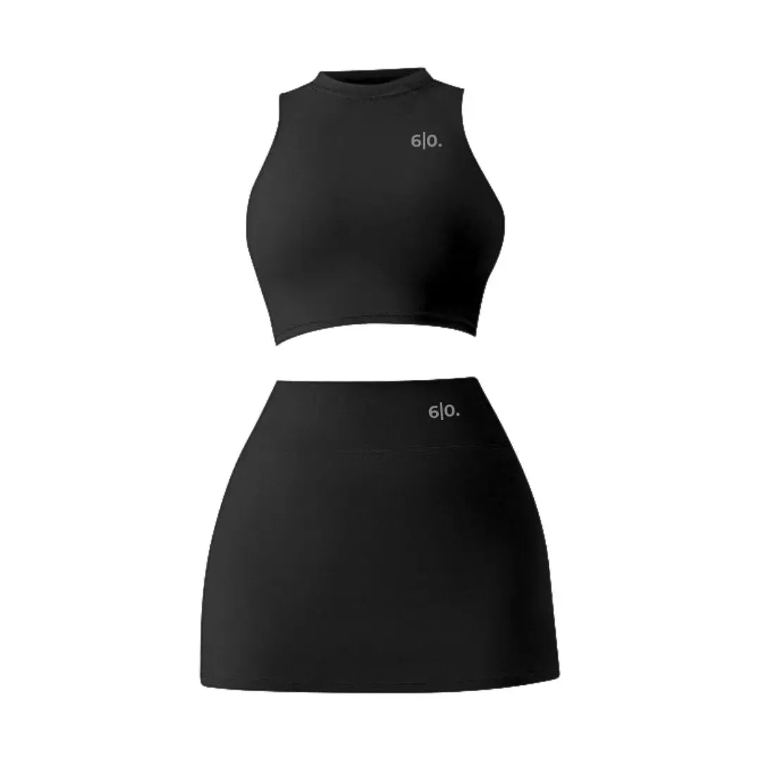 White high neck top and skirt set