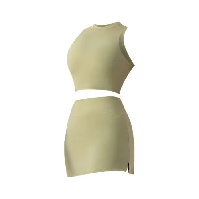 White high neck top and skirt set