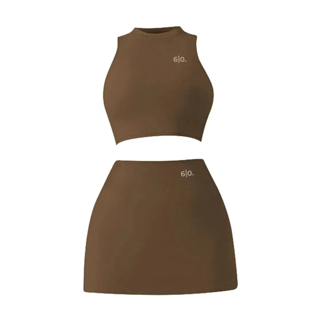 White high neck top and skirt set