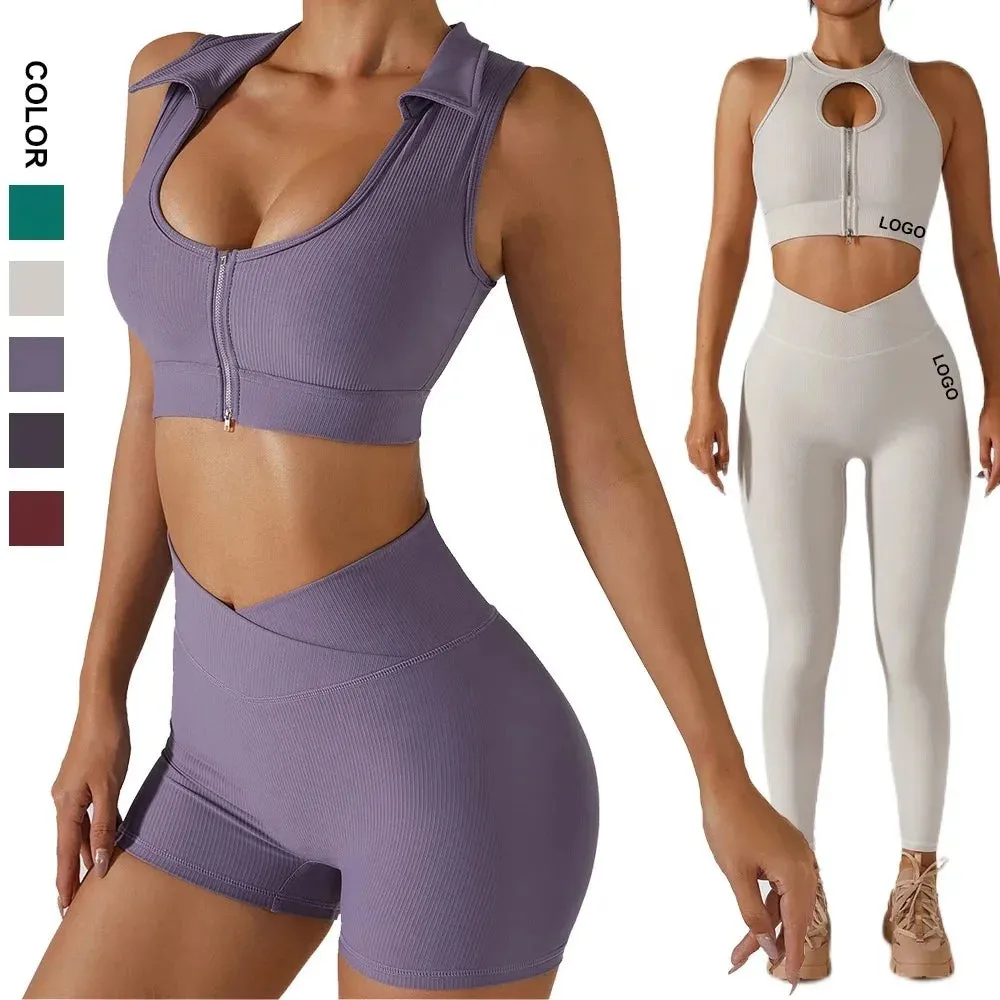 Women 4-piece Yoga Set High quality Sexy Sports Bra Tank Top High Waist Tummy Control Shorts  Leggings women workout sets