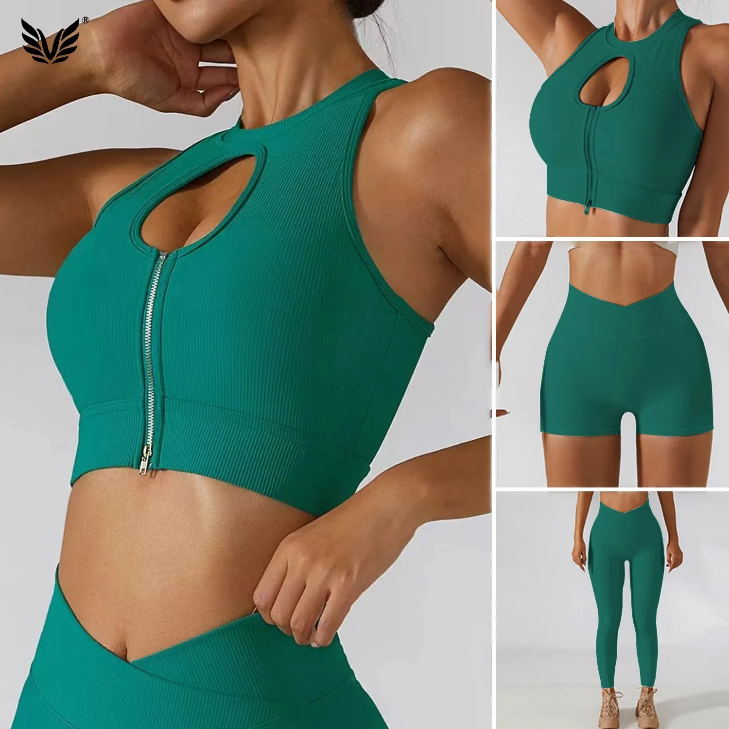Women 4-piece Yoga Set High quality Sexy Sports Bra Tank Top High Waist Tummy Control Shorts  Leggings women workout sets