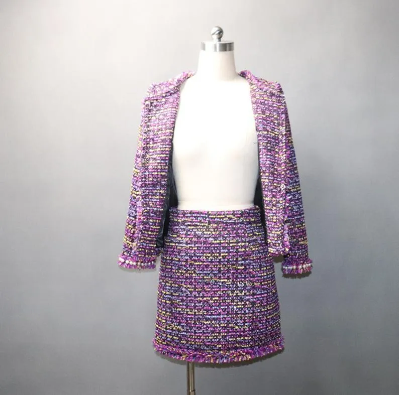 Women's Designer Inspired CUSTOM MADE Tassel Pearl Button Tweed Suit