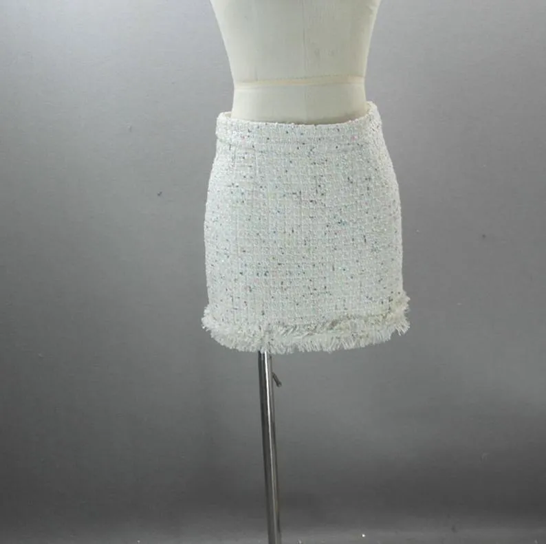 Women's Designer Inspired CUSTOM MADE Tassel Pearl Button Tweed Suit