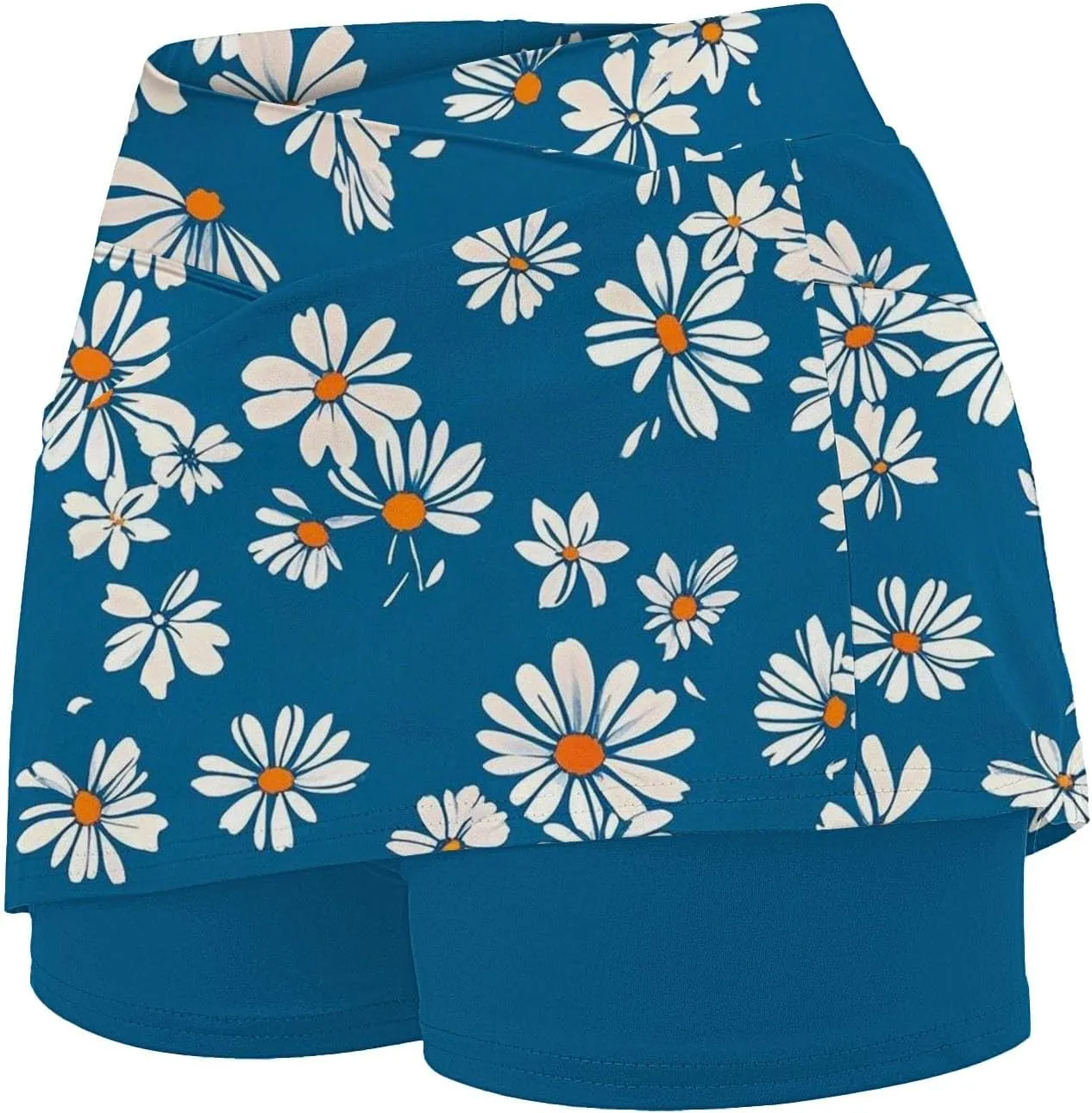 Womens Pleated Tennis Skirts Floral Printed Summer Skinny Pants Mid Waisted Activewear Skirt with Shorts Underneath