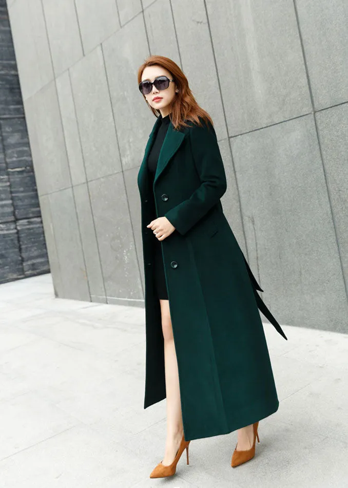 Womens winter warm wool coat in green 2458