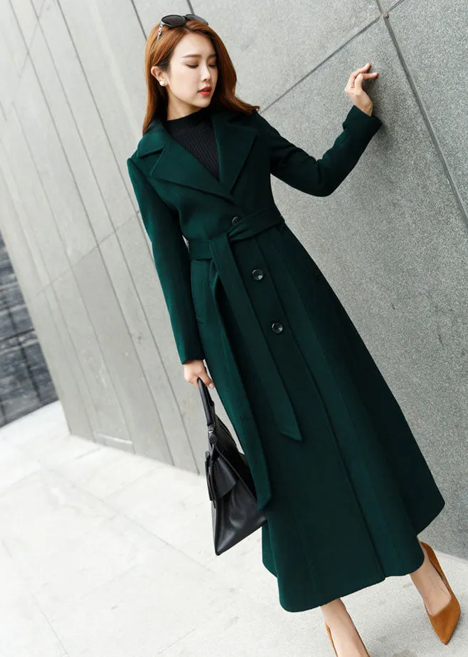 Womens winter warm wool coat in green 2458