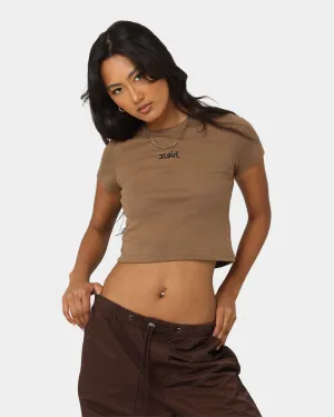 X-Girl Women's Mills Logo Baby T-Shirt Brown