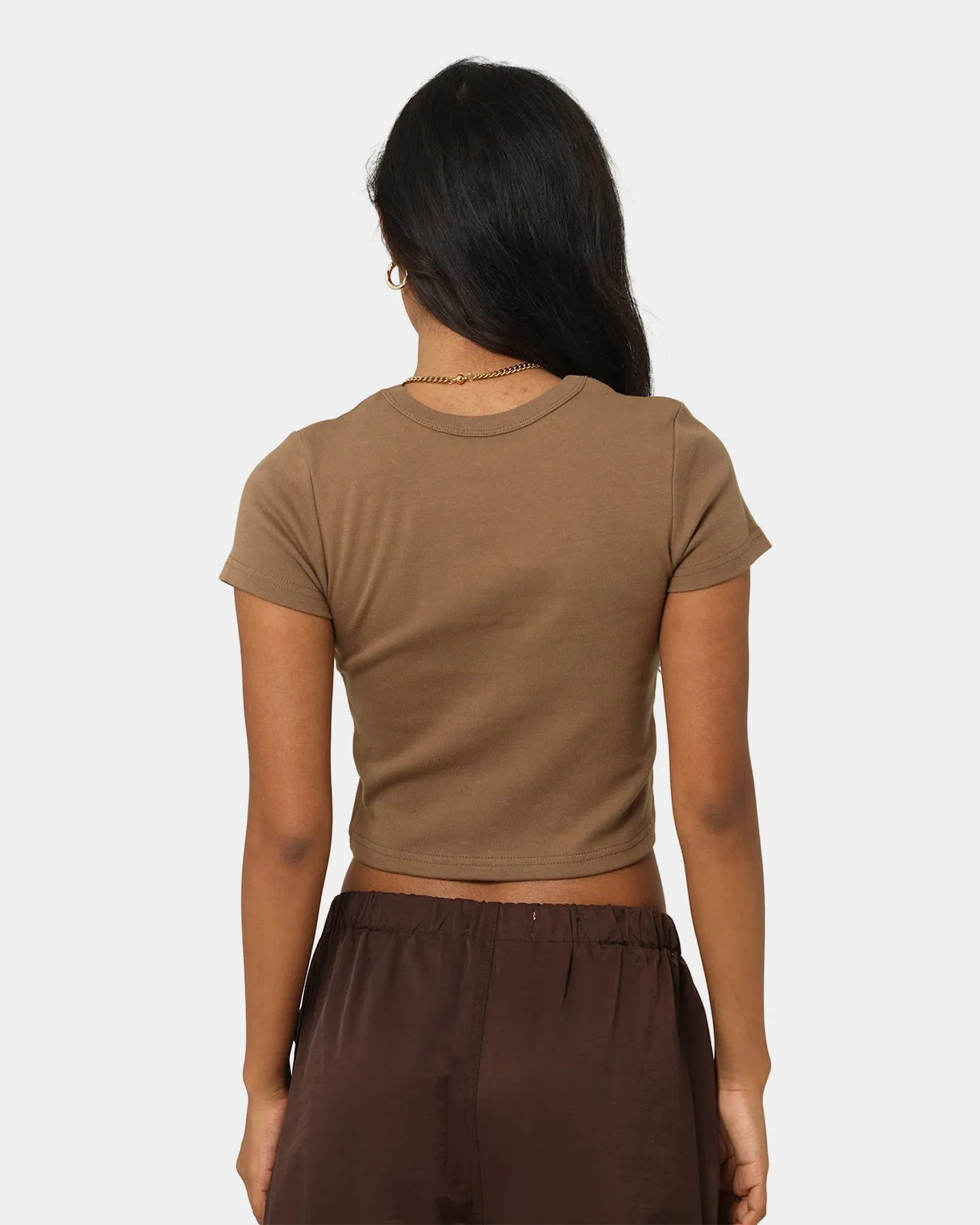 X-Girl Women's Mills Logo Baby T-Shirt Brown