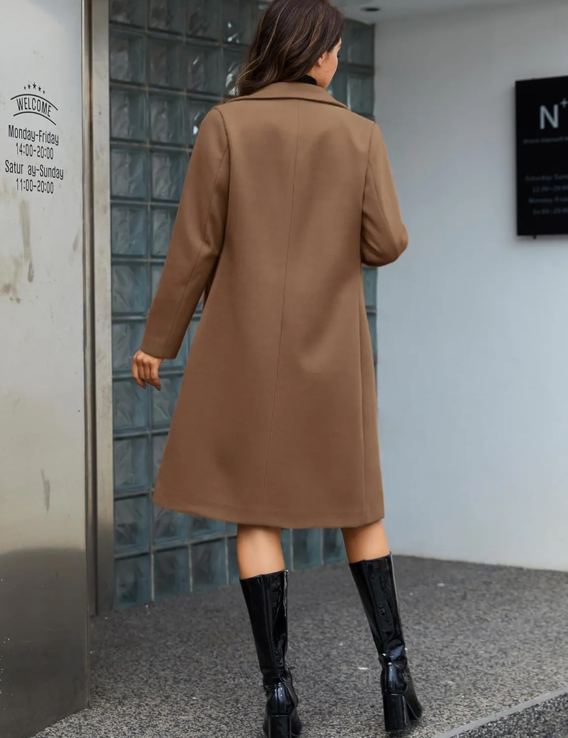 Yidarer Women's Wool Coat Mid-Long Notch Lapel Single Breasted Casual Trench Coats